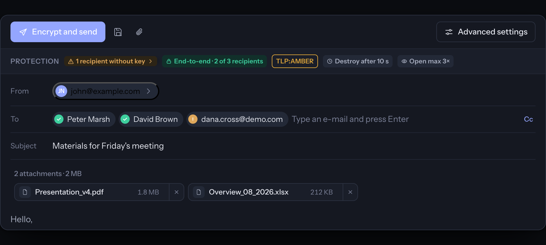 New message with recipients