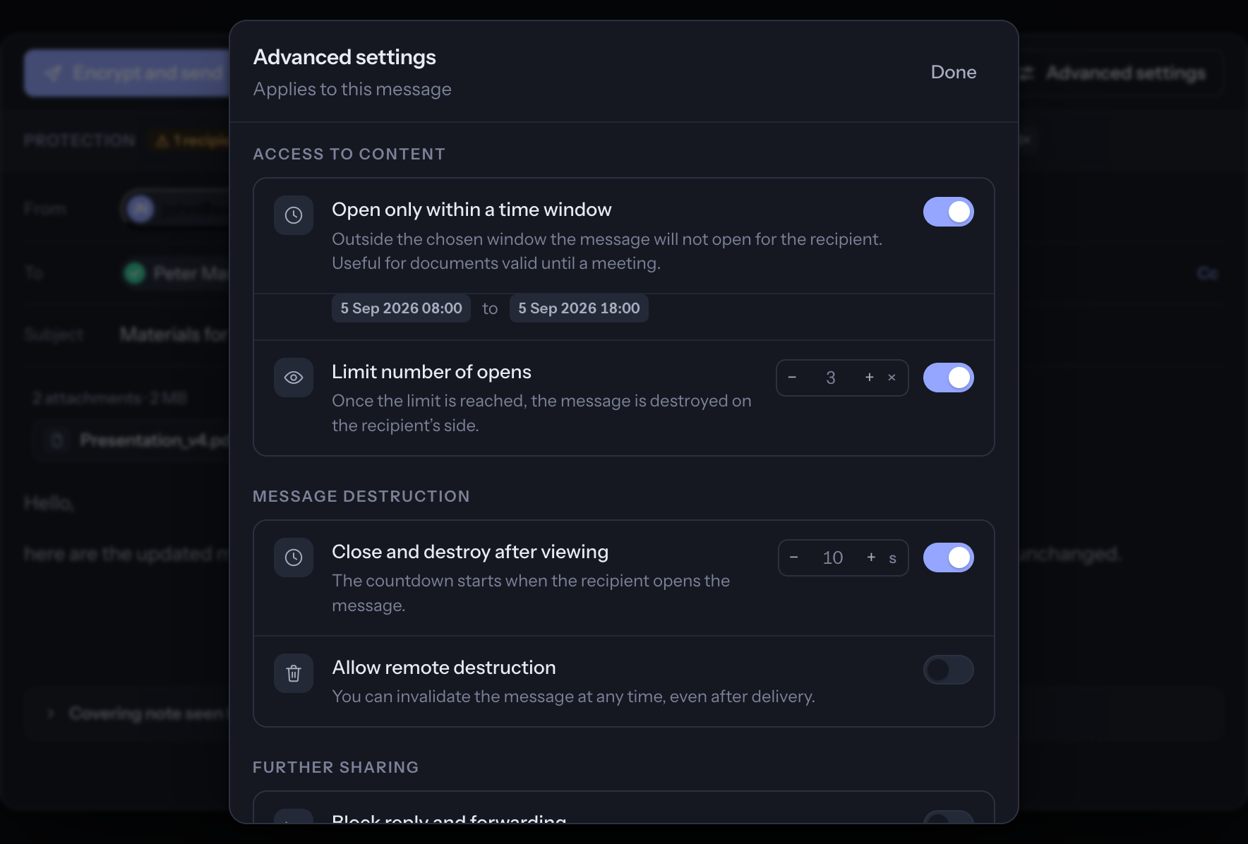 Advanced message settings