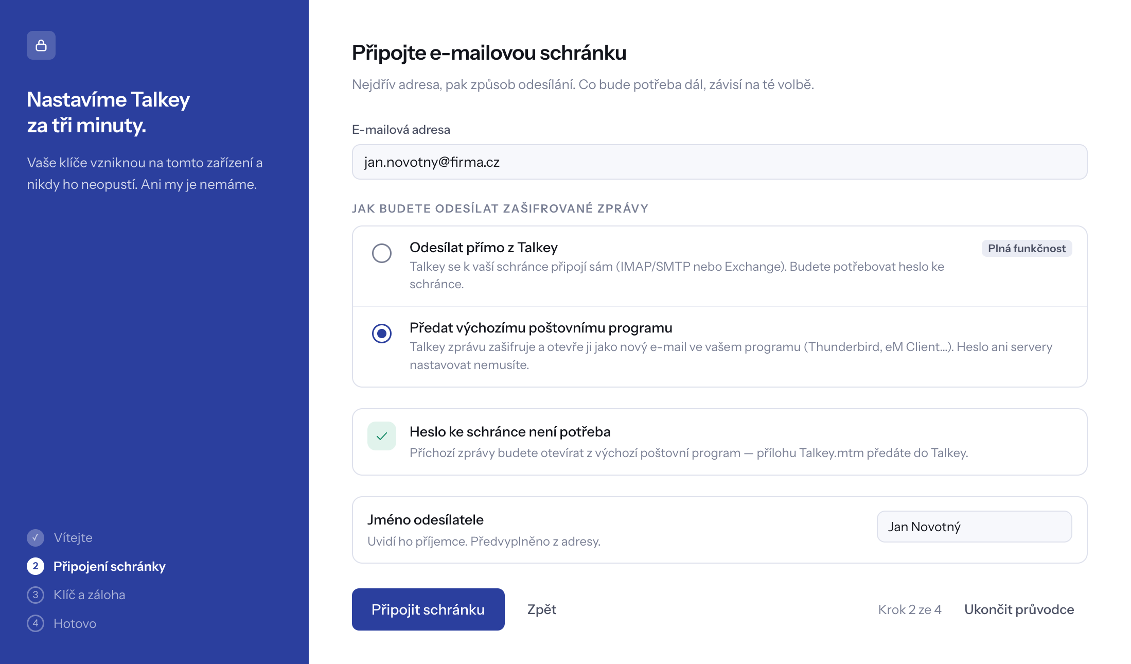 Připojení schránky – volba odesílání