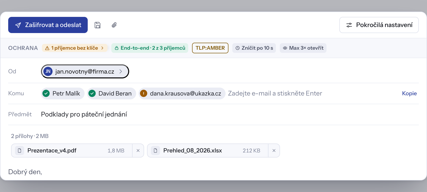 Nová zpráva s příjemci