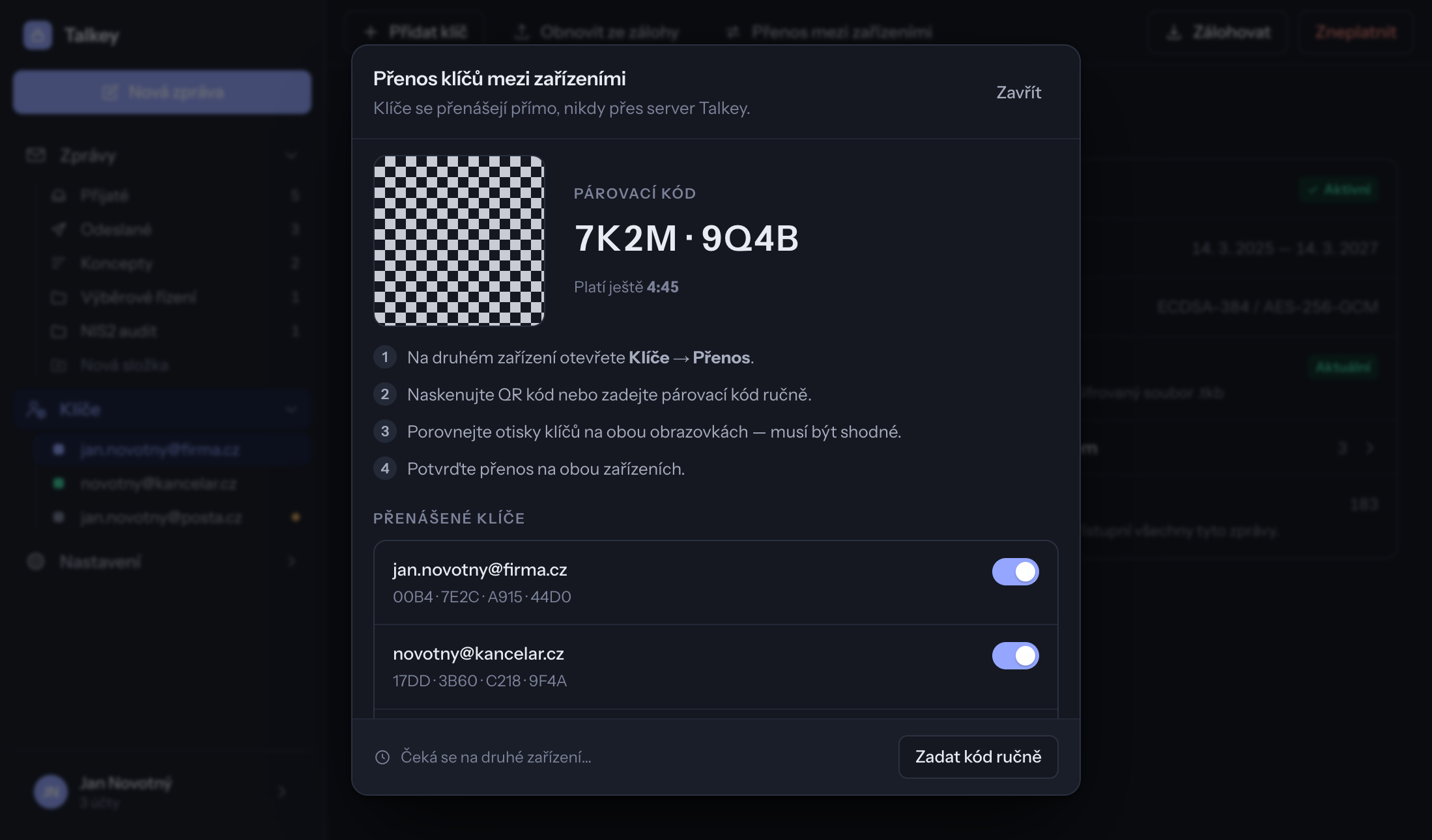 Panel Přenos mezi zařízeními