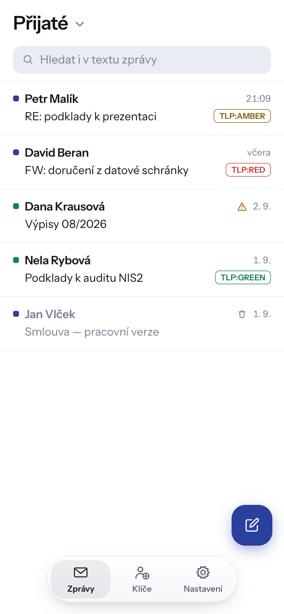 Seznam zpráv na telefonu